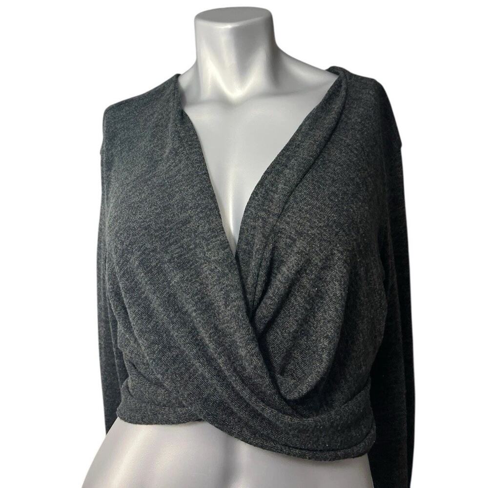 Anthropologie Cropped Sweater Crossover Gray Cropped Small Long Sleeve Knit Boho